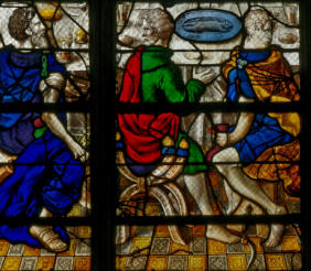 Église de la Collégiale Notre-Dame-en-Vaux à Châlons-en-Champagne: Baie 22 l'Eucharistie avecc Judas qui cache la bourse de la trahison