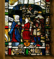  Donatrice présentée par sainte Savine et un homme portant un sceptre: dans le ciel, un ange révèle à la sainte qu'elle retrouvera son frère à Troyes