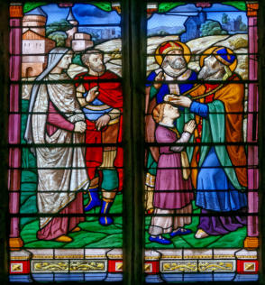 Saint Germain d'Auxerre et saint Loup rendent la vue à une fillette aveugle en présence de ses parents