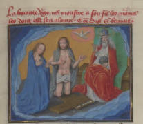 La bénite Vierge Marie montre à son fils les mamelles qui l’ont allaité