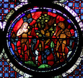 La scène de la Tentation de la baie 44 «Le bon Samaritain» à la cathédrale Notre-Dame de Chartres