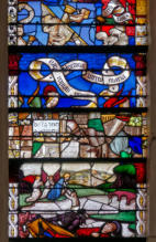 Baie 2: Miracle du Miracle du chanoine sauvé de la noyade par la Vierge - Prédication de l'Immaculée Conception par saint-Anselme (selon Nioré) - La Vierge et les anges qui tirent le chanoine de l'eau (?)