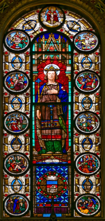 Saint Louis entouré de médaillons relatant des épisodes de sa vie par Joseph Vigné sur un carton de Pierre Jollivet en 1842