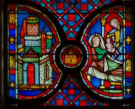 Sainte-Chapelle de Paris:: Destruction de Sodome (137) - Sara présente Isaac nouveau-né à Abraham (139)