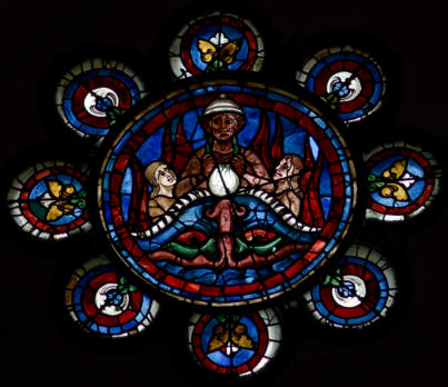 Cathédrale Notre-dame de Chartres: Baie 143 (Rose occidentale) du Jugement dernier [Photgraphie Wikipedia]