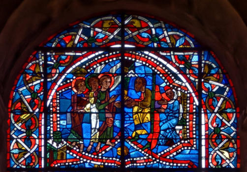 Abraham et les 3 anges à Poitiers sur la baie 105 de la cathédrale Saint-Pierre
