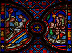 Sainte Chapelle de Paris (Baie 13): Abraham enseveli par ses fils (108) - Naissance d'Ésaü et de Jacob (110)
