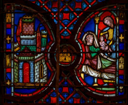 Sainte-Chapelle de Paris:: Destruction de Sodome (137) - Sara présente Isaac nouveau-né à Abraham (139)