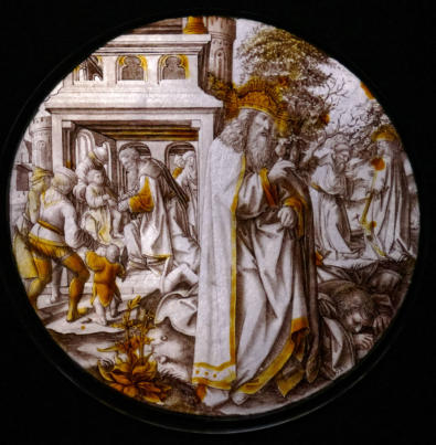 Pays-Bas en 1525 au Victoria and Albert Museum: Scène de circoncision d'enfant, Dieu s'adresse à Abraham dans son sommeil et promesse faite aux enfants d'Israël