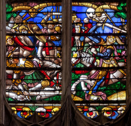 Baie 121 de la cathédrale de Sens: Abram délivre Lot prisonnier
