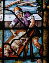 Baie 13: Visite des trois anges à Abraham à Mambré (détail) en l'église Saint-Étienne-du-Mont à Paris