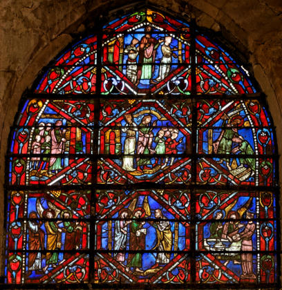 Cathédrale Saint-Étienne d'Auxerre sur la baie 19: Lot et la destruction de Sodome et Gomorrhe - Lot et ses filles