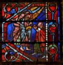 Cathédrale Saint-Étienne d'Auxerre:sur la baie 19: Les anges lui annoncent la destruction de Sodome et Gomorrhe