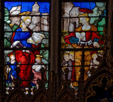 Marie-Salomé et ses 2 fils (saint Jacques le Majeur et saint Jean l'Évangéliste) et Marie-Cléophas et ses 4 fils (Jacques le Mineur, Jude, Joseph le Juste et Simon)