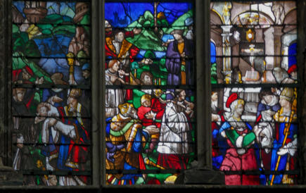 Saint Marcel remet le chef à saint Julien, évêque - Translation solennelle du chef - Une sainte femme découvre un doigt de saint Jean-Baptiste