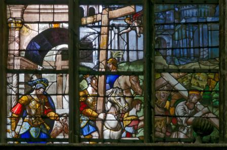 Héraclius est obligé par un ange d'entrer à Jérusalem en tenue de pénitent tout en portant la Croix