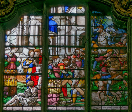 La vraie Croix guérit une mourante - Judas désigne la vraie croix  - Chosroès, roi des Perses, qui s'était emparé de la Croix est vaincu par Héraclius