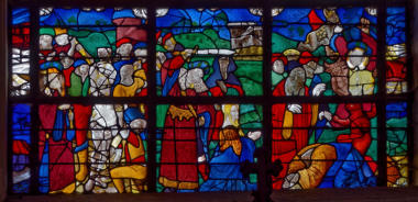 On enfonce des pieux dans son corps - Son père la décapite - Le père est emporté par des diables alors que la tête de la sainte gît parterre