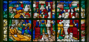 La sainte tirée par les cheveaux par un cheval - Sa flagellation - On lui coupe un sein