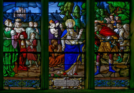 Sainte Élisabeth de Hongrie montre à son mari les fleurs alors qu'il pensait y trouver des aumônes en nature