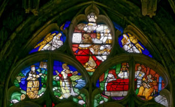 Annonce à Zacharie - Un ange déchiffre une partition - Visitation - Naissance du saint