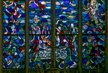 La Dormition de la Vierge avec, à gauche, la sibylle de Tibur (cf la vision d'Auguste) et, à droite Rébecca, l'épouse d'Isaac,  avec ses fils Jacob et Ésaü