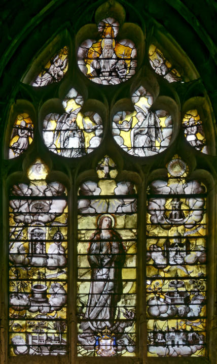 Baie 5: La Vierge entourée de ses emblèmes