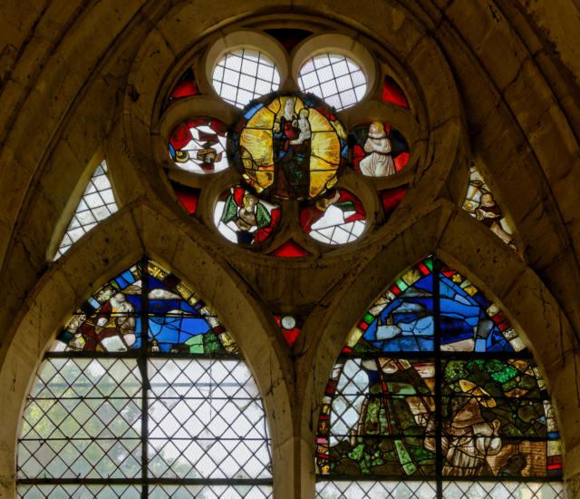 Baie 12: Vierge à l'Enfant - Apparition à un aint