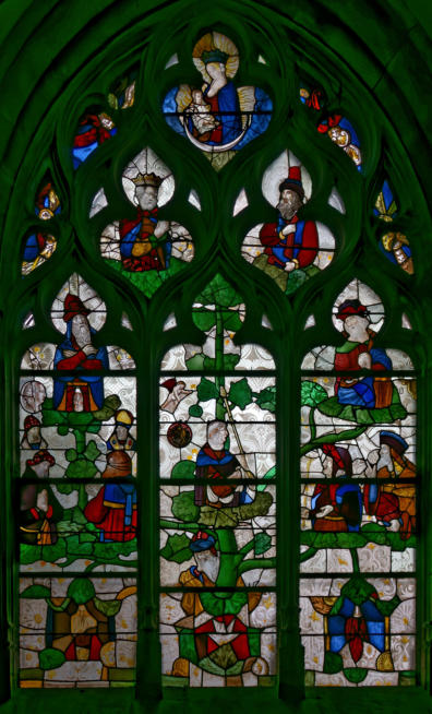 Baie 6: L'arbre de jessé avec des évêques à la plca des rois