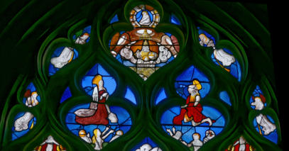 La Vierge et saint Jean l'Évangéliste au-dessus de la résurrection des morts