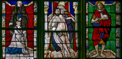 Le donateur, Jean Boulu, et saint Saulge - Trinité souffrante - Saint Jean-Baptiste